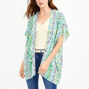 NWT LOFT Floral Kimono Wrap Women XS/Small Blue Green Yellow Lightweight Easter